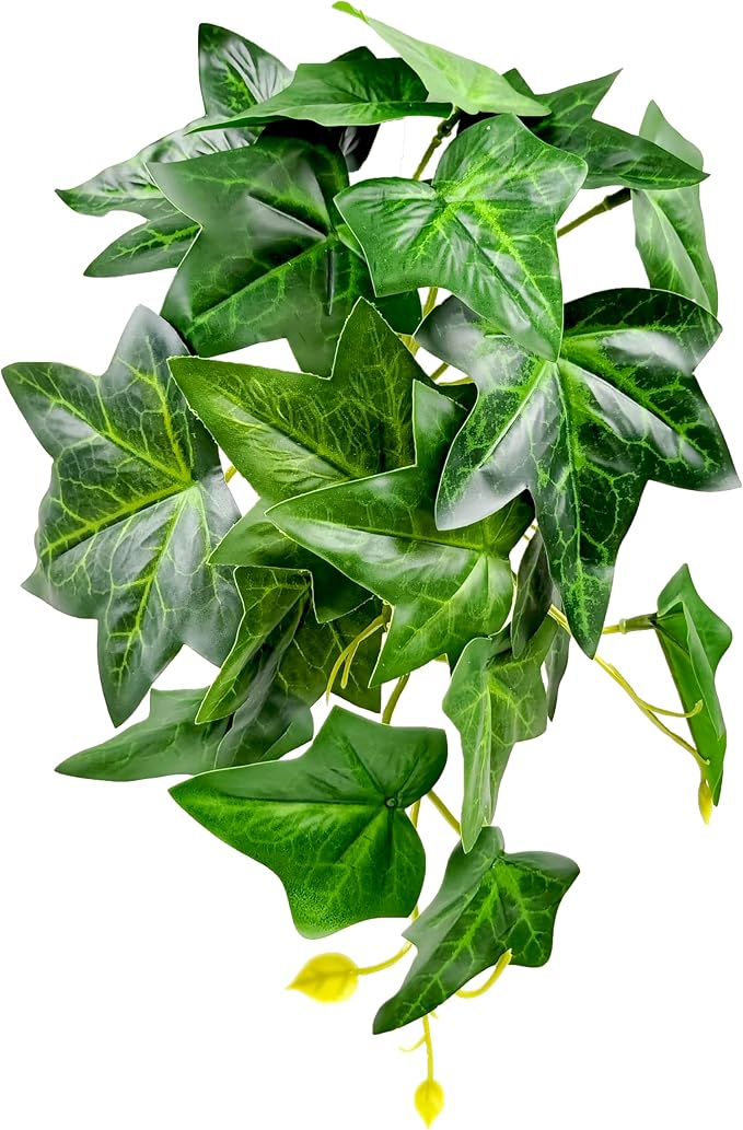 Woyrise Reptile Plants for Terrarium, Artificial Hanging Plants with Suction Cups, Amphibian Tank Habitat Decor Plastic Plant for Bearded Dragons Lizards Snake Geckos Frogs - 2Pack Green Ivy