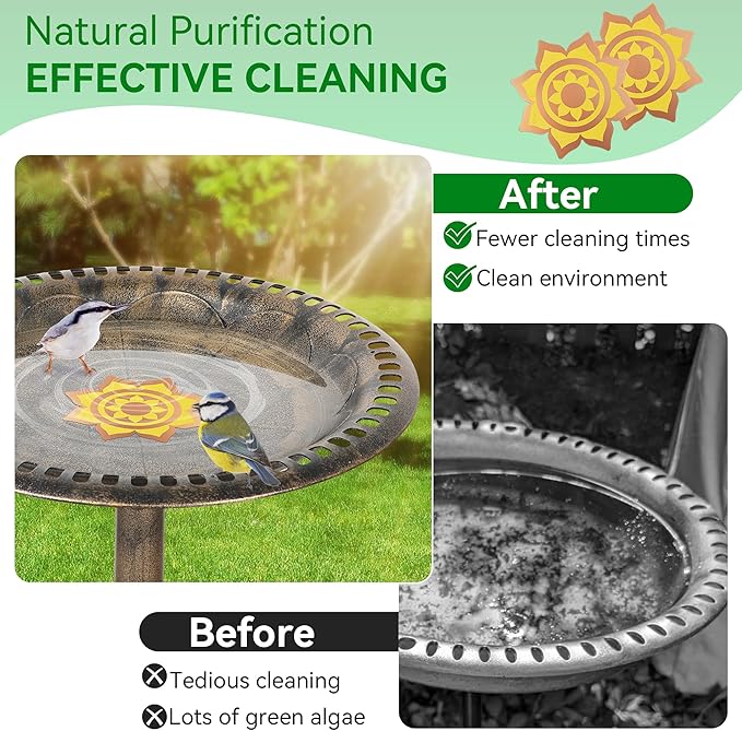 Saillong 2 Pack Bird Bath Copper Disk, Reinforced 99.99% Pure Copper Bird Bath Purification Disk for Physical Clean Water, Birdbaths Cleaner for Outdoor Birdbaths, Bowl and Garden Fountain (Petal)