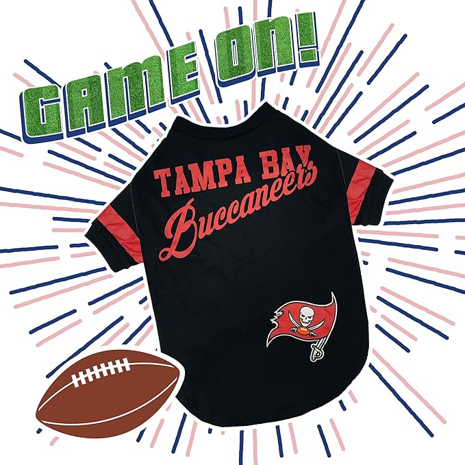 Pets First Tampa Bay Buccaneers Dog & Cat T-Shirt - Medium, New Striped Design, Durable & Cute Sports PET TEE Outfit (TBB-4146-MD)