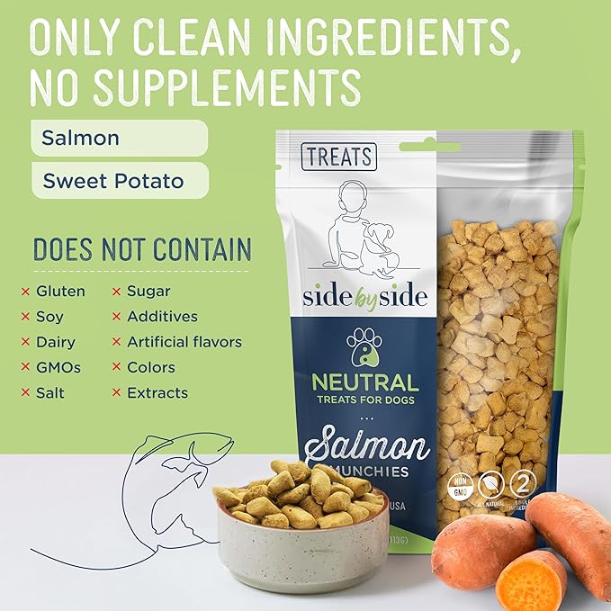 Side by Side Salmon Munchies - Neutral Freeze-Dried Training Treats - Ideal Dog Training Treats, Snack or Reward - Single Whole Raw Ingredient, Free of Artificial Additives - USA Made (4oz, Pack of 2)
