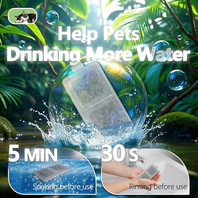 6 Pack Cat Water Fountain Filter Replacement Compatible with PetSafe Whisker City Automatic Pet Fountain, Small and Large Size Pet Water Fountain Replacement Filters(Large)