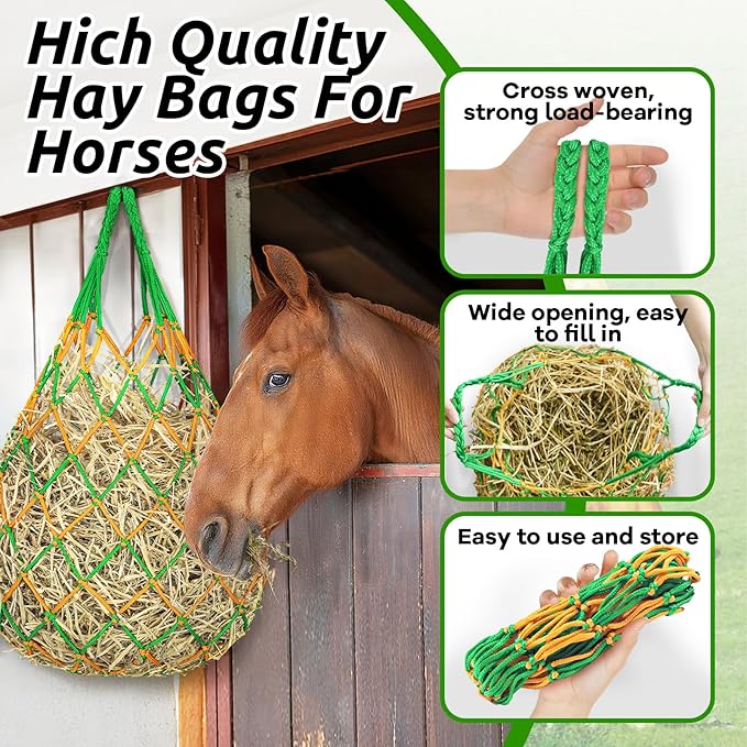 3 Pcs Hay Bags for Horses, Hay Nets for Horses Goat Sheep,Goat Hay Feeder for Slower Feeding,Strong Load-Bearing Hay Bag Hanging for Horse Stable Trailer