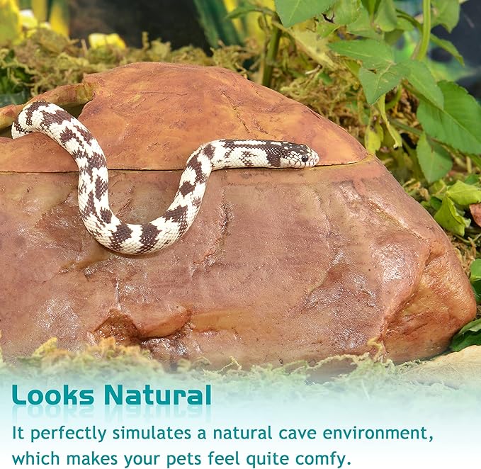 Antidious Snake Hide Cave for Gecko Shedding, Rock Look Hideout, Reptiles Egg-Laying Shelters, Suitable for Snakes Such as Corn Snake or Gecko, M Size
