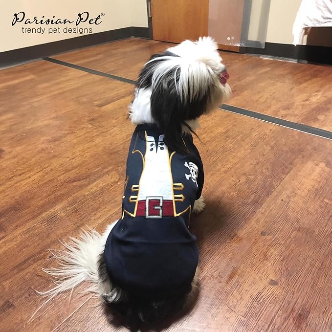 Parisian Pet Captain Sparrow Dog Shirt - Embrroided Dog Pirate Costume - 100% Cotton & Polyester Dog Pirate Captain Shirt - Sleeved Dog Clothes - Black Dog Shirts for Medium Dogs - Pet Costumes - M