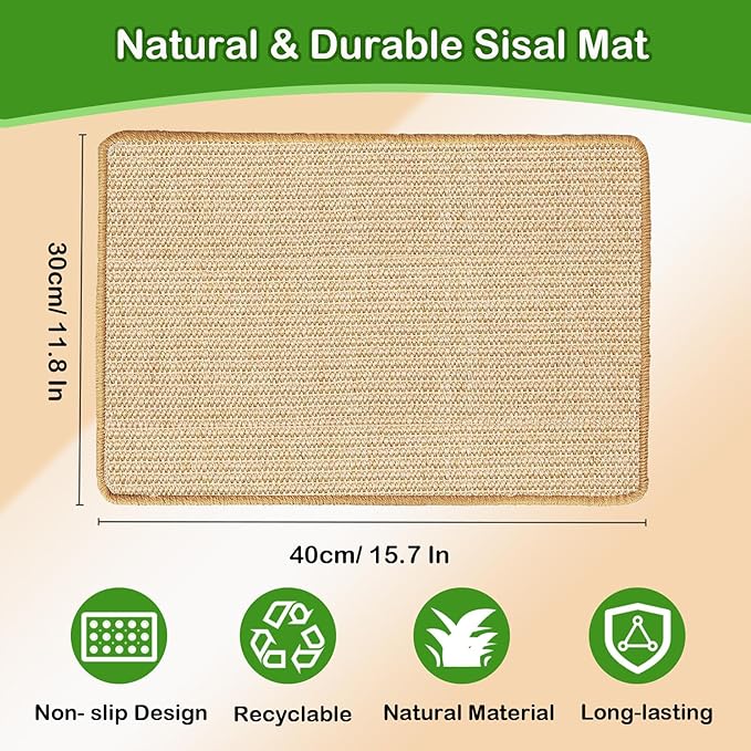 Rabbit Scratching Pad, 16 x 12 Inch Natural Sisal Bunny Scratch Mat Scratcher Mats Claws and Teeth Care for Biting Sleeping Nesting Small Animal Bedding Bed Play Toy (Beige+Brown, 2Pcs)