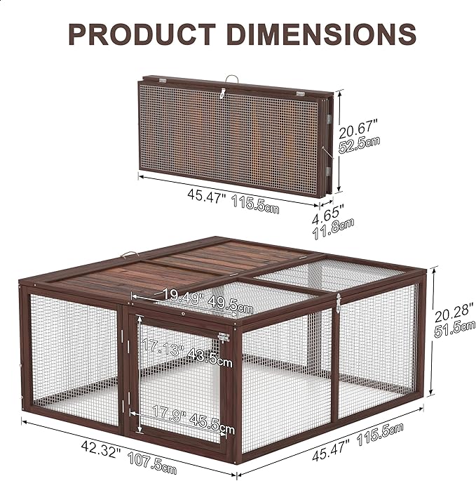 Portable Chicken Coop Run, Rabbit Hutch with Top & Side Opening Doors, Folding Wooden Rabbit Cage for Guinea Pigs, Bunny, Rabbit, Hedgehog, Small Animal Outdoor (Brown)