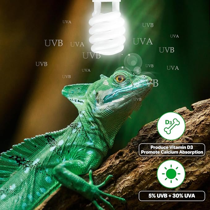 LUCKY HERP UVA UVB Reptile Light 5.0, Tropical UVB 100 Compact Fluorescent Lamp, UVB Light for Reptiles 23W, UVA UVB Reptile Light Bulb, UVB Bulb for Reptiles Chameleons Lizards Tortoises Snakes