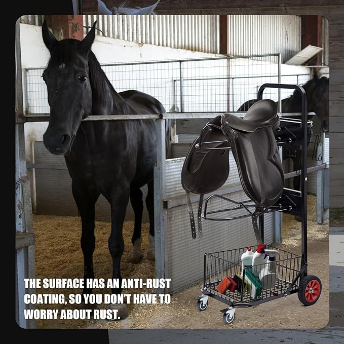 Rolling Saddle Cart with Wheel, Saddle Rack Dolly Heavy Duty Horse Equipment Cart Foldable Horse Tack for Storage Moving Organize Transport Supplies (Upgrade 4 Wheels)