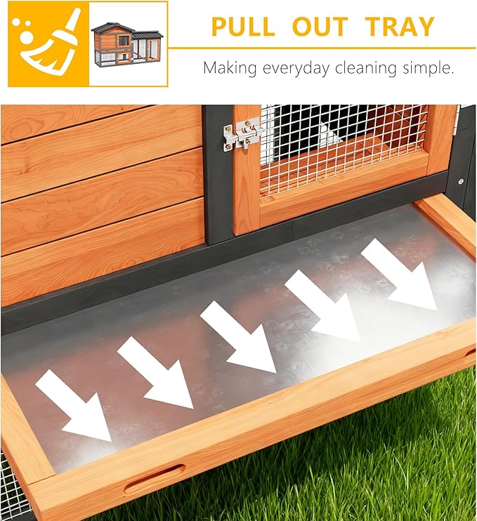 Chicken Run Coop, Wooden Duck Coop Outdoor 2-Tier Hen House All Weather Used Poultry Quail Cage Rabbit Hutch Pet Hideout with Ramp for Small Medium Animals-Expandable Design (Brown)