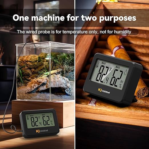 4PCS Mini Digital Hygrometer and Thermometer Reptile Thermometer with Extend Probe (Only Temperature) Indoor Temp and Humidity Meter with Magnet