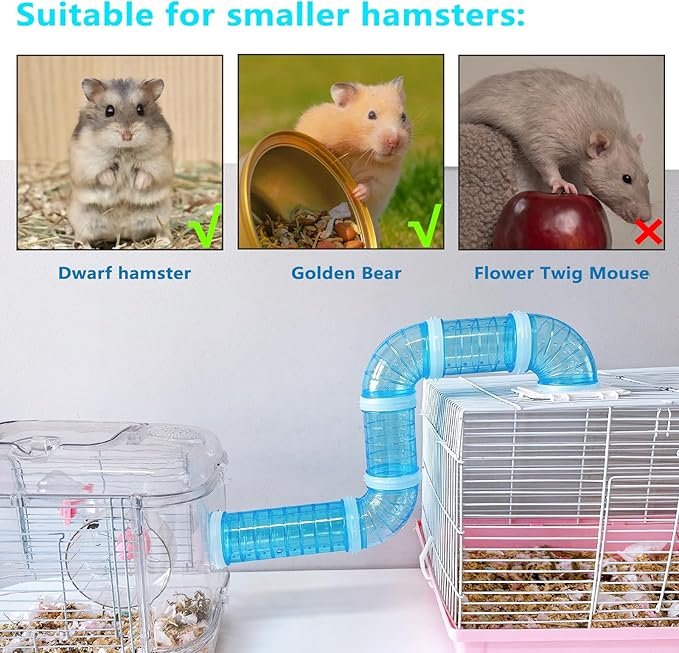 8PCS Hamster Tunnel Tube DIY Assorted Toy Transparent Adventure Pipe Playground Excercise Set for Mouse Syrian Hamster Gerbil Rat (Blue)