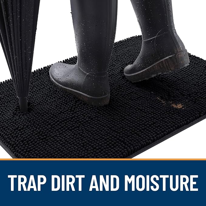 OLANLY Dog Door Mat Set 2-Piece 36x24, Absorbs Moisture and Dirt, Absorbent Non-Slip Washable Doormat, Quick Dry Chenille Mud Mat for Dogs, Entry Indoor Entryway Carpet for Inside Floor, Black