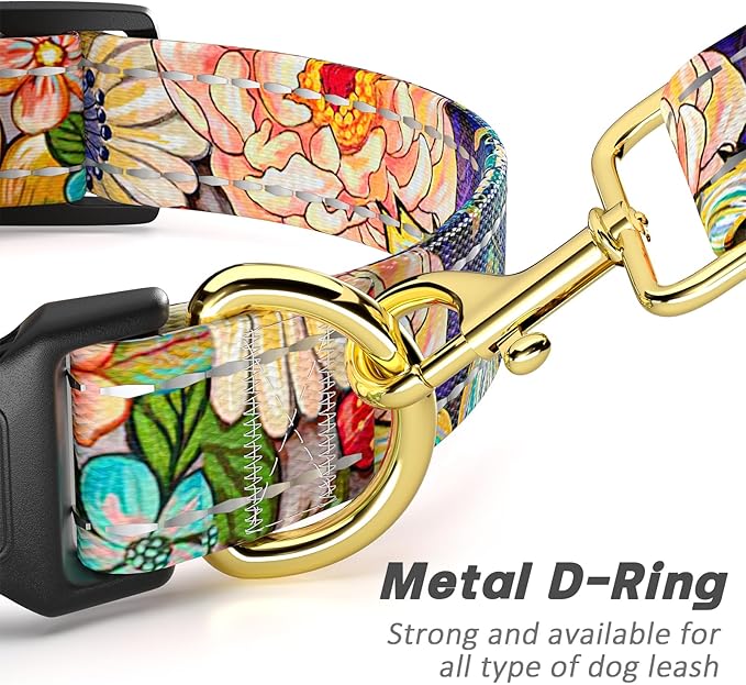 Reflective Dog Collar for Medium Dogs, Cute Boho Adjustable Heavy-Duty Nylon Puppy Collar for Boy and Girl Female, Soft Pet Accessories with Quick Release Buckle, Colorful Mandala
