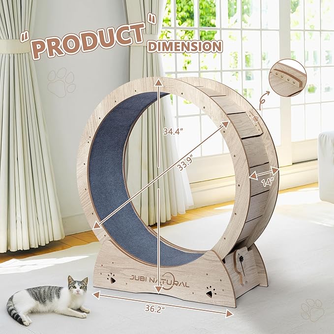 Cat Exercise Wheel, 35.9" Cat Running Wheel for Indoor Cats with Quiet Carpeted Runway, Cats Treadmill Wheels with Locking Mechanism, Cat's Weight Loss and Health