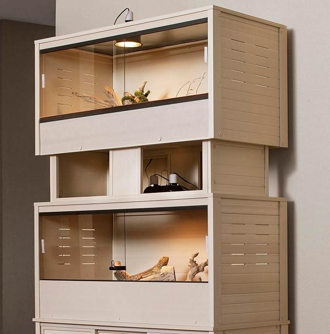 New Age Pet ECOFLEX Two Large Reptile Enclosures with Matching Stacker Combo Set in Maple