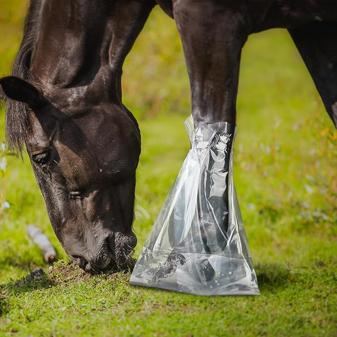 20 Pcs Disposable Soak Boot Hoof with 1 Roll of Adhesive Tape Horses Soaking Boot Bag Equine Soaker Sack for Thrush Bacterial Infection Treating Hooves Care Liquid Treatment Equine Donkey Draft