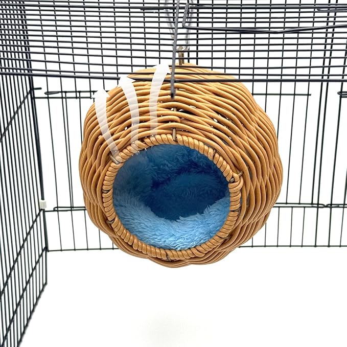 Rattan Bird Nest for Cage，Hanging Parrot Breeding Nesting House Washable Soft Lay Warm Sleep Hut Bird Cage Accessories for Cockatiels Budgerigars Finches Canaries