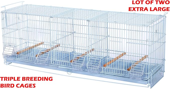 Combo: Extra Large White Stack & Lock Breeder Bird Flight Cage Breeding Nest Door Removable Divider with Removable Rolling Stand 38"x11"x15"H LOT-2