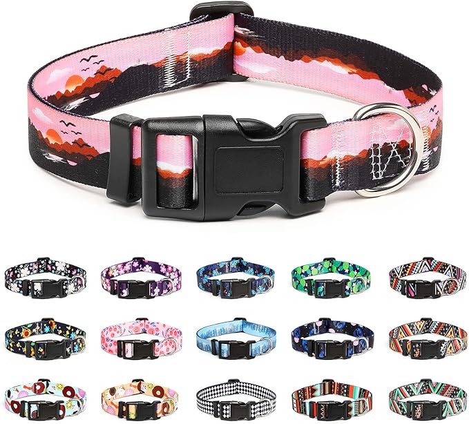 Mercano Adjustable Dog Collar - Special Design Patterns, Soft Nylon Comfortable Durable Pet Collar for Small Medium Large Dogs (XS, Sunset)