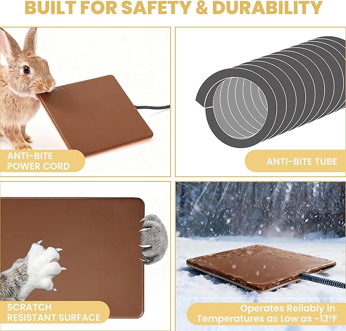 Small Animal Heating Pad, Small Animal Bed, Large Outdoor/Indoor Winter Thermal Heating Pad for Rabbits, Guinea Pigs & Chickens, Waterproof & Chew-Resistant, 30W Energy-Efficient, 15.7" x 11"