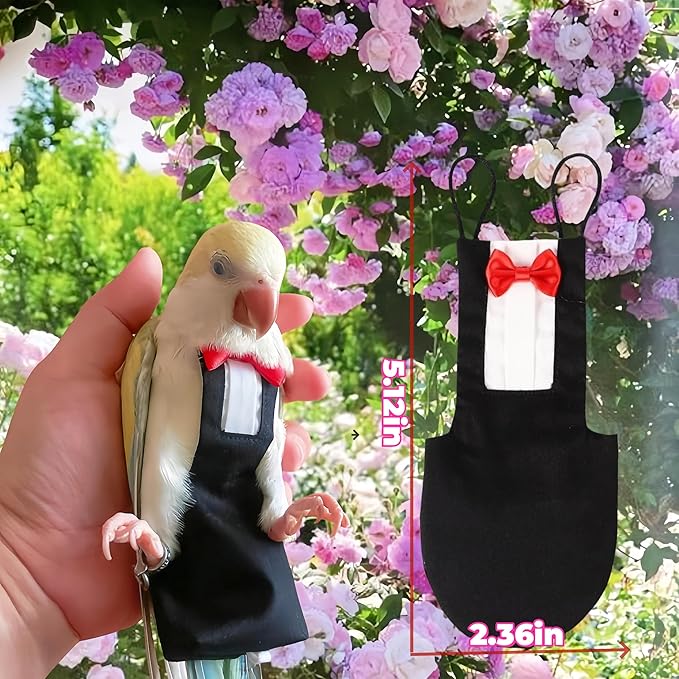 Bird Diapers Bird Harness Tuxedo Flight Suits with 80in Flying Leash Parrot Nappy with Waterproof Inner Layer Urine Wet Suite for Cockatiel Conure Parakeet Macaw Budgie-Black,S