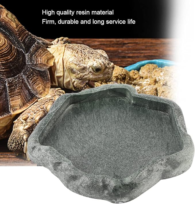 Ejoyous Reptile Water Dish, ABS Reptile Rock Reptiles Feeding Food Bowl Water Dish, Reptile Terrarium Decor Accessories for Tortoise Lizard Turtle Frog Leopard Gecko (S)
