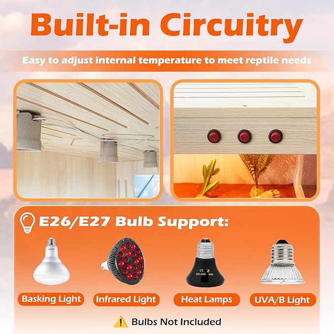 Royxen Tempered Glass Reptile Tank 80 Gallon,Reptile Enclosure with Metal Mesh Top and Lockable Design, Bearded Dragon Tank for Lizard Habitat,48"x20"x20", Oak