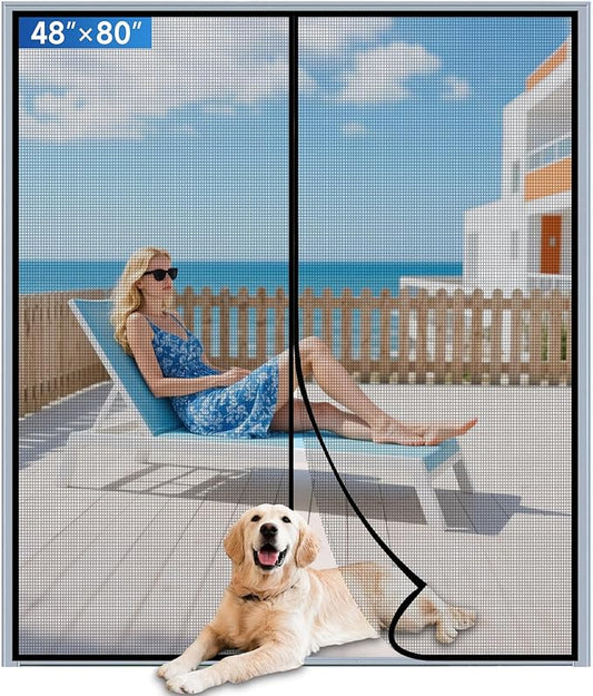 Upgraded PET Mesh Magnetic Screen Door Stronger Than Fiberglass and Polyester,Hands Free,Keep Bugs Out,Pet & Kid Friendly,Suitable for Sliding Doors,Patio and French Doors-48" X 80"