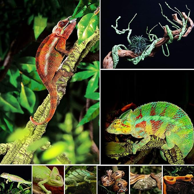kathson 3 PCS Reptile Vines Plants Flexible Bendable Jungle Climbing Vine Terrarium Plastic Plant Leaves Pet Tank Habitat Decor for Bearded Dragons Lizards Geckos Snakes Frogs and More Reptiles