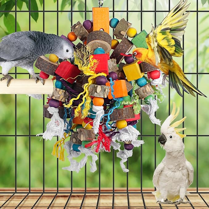 Parrot Toys Prickly Ash Wood 15.7 Inch Natural Material Bird Toys for Medium & Large Parrots Macaw Cockatiels Parakeets Cockatoo Conure Pet Bird Supplies