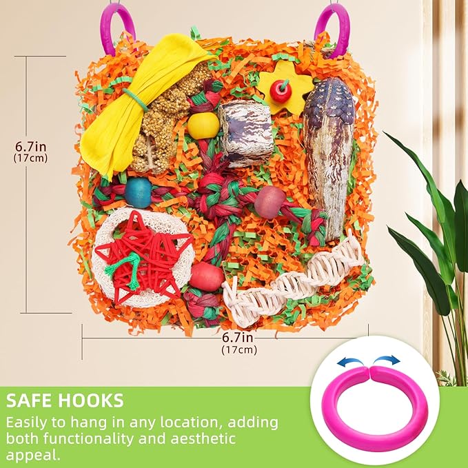 Bird Toys for Small & Medium Parrots - Natural Foraging & Shredding Cage Hanging Toys with Seagrass Mat, Starfruit, Loofah Slices for Budgies, Cockatiels, Lovebirds, Conures (2 PCS)