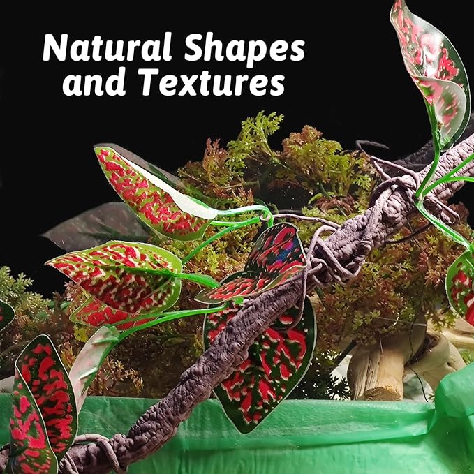 VCEPJH Reptile Climbing Branch Decor 2 Pcs Bendable Jungle Vine with Suction Cup Terrarium Plant Decoration for Gecko Bearded Dragons, Snake,Frogs, Chameleons Cage Accessories (I)