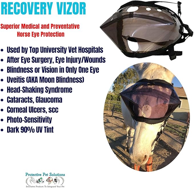 Recovery Vizor, (Size COB - Dark UV Tint) Medical & Preventative Horse Eye Protection Mask for Uveitis/Injury/Scratch or Corneal Ulcer, Infection, Blindness.