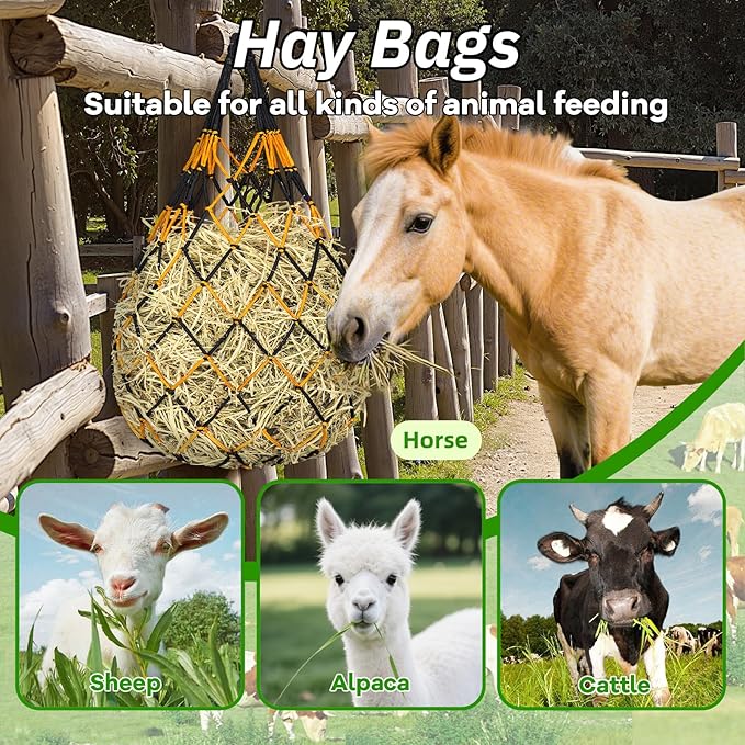 3 Pcs Hay Bags for Horses, Hay Nets for Horses Goat Sheep,Goat Hay Feeder for Slower Feeding,Strong Load-Bearing Hay Bag Hanging for Horse Stable Trailer