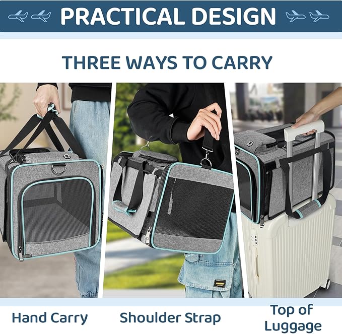 Soft-Sided Pet Carrier for Air Travel 18x11x11 Inch - Underseat Cabin Carry Bag for Small Cats & Dogs Under 15 lbs
