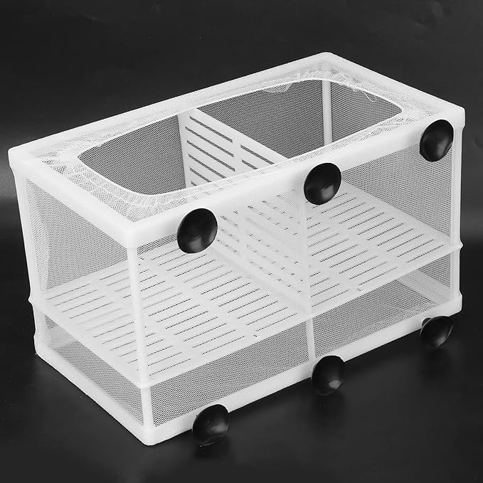 Fish Breeder Box, Fish Isolation Boxes with Suction Cups Hatching Incubator Isolation Box for Small Fishes Hatchery(L with Partition)