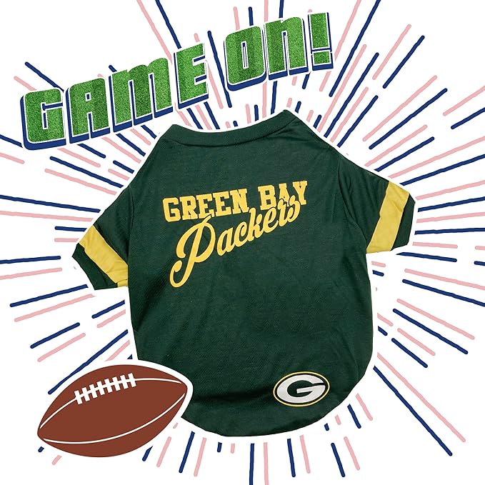 Green Bay Packers Dog & Cat T-Shirt, Large. NFL Team Football Shirt. New Stripe Design, Durable & Cute Sports PET TEE Outfit