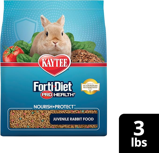 Kaytee Forti-Diet Pro Health Nourish+Protect Juvenile Rabbit Food, Comprehensive Nutrition Backed by Science, Digestive Health, Immune Support, 3 Pounds
