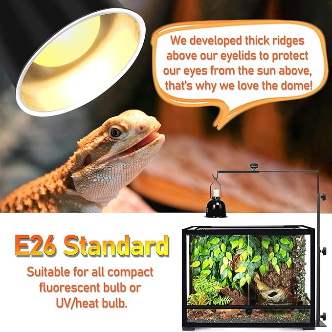 Reptile Reflector Dome Lamp Fixture, 5.5 inch Deep Polished Aluminum UVB Light Fixture for Reptile Glass Terrariums fit UVB UVA Bulb, Basking Heat Bulb, Ceramic Heat Emitter