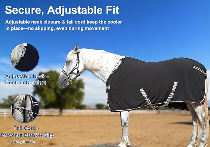 Horse Fleece Cooler, Blanket Liner - 300g Anti-Pilling Fleece, Moisture-Wicking, Cooling & Drying for Post-Workout, Bath & Travel, Prevent Overheating & Chilling Black 78