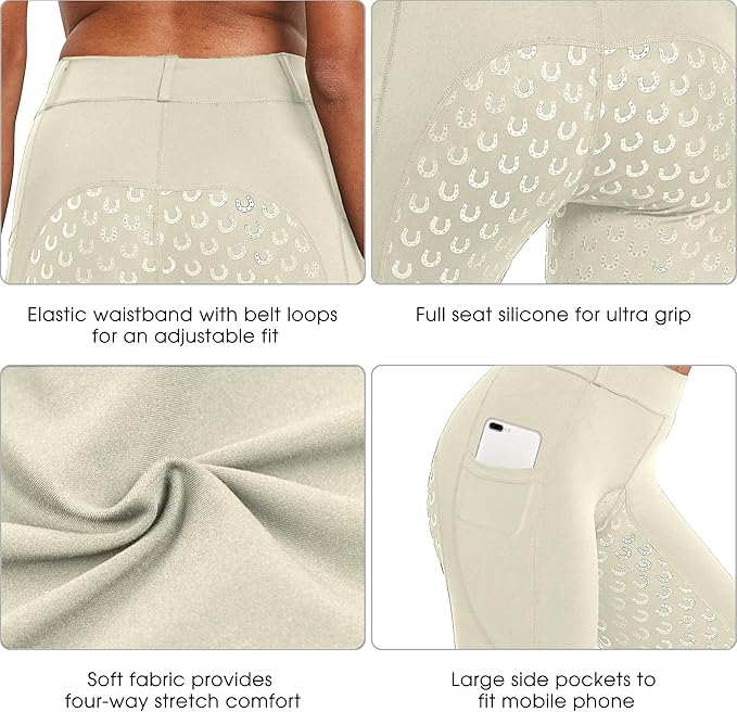 FitsT4 Sports Women's Full Seat Riding Tights Active Silicon Grip Horse Riding Tights Equestrian Breeches