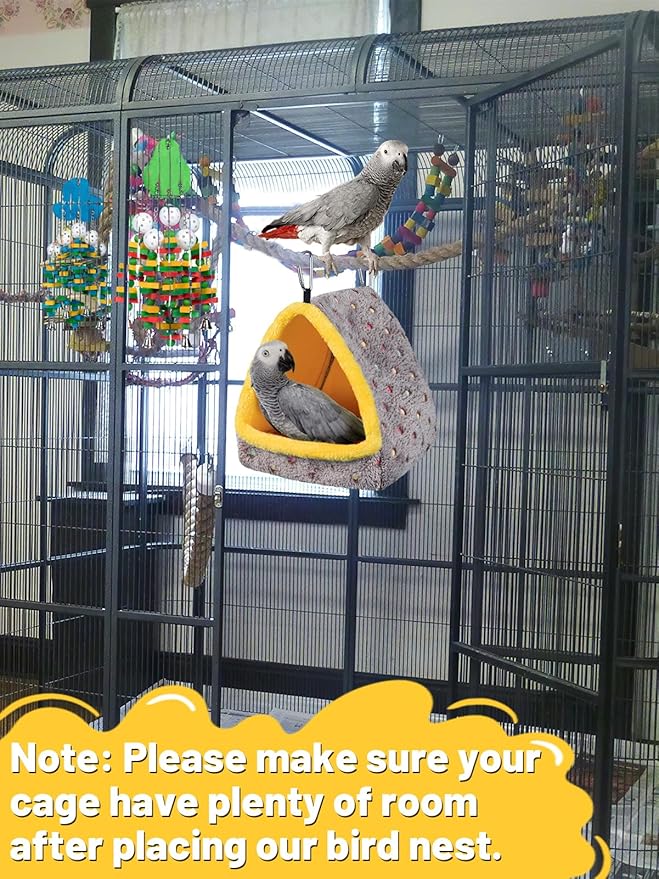 MEWTOGO Large Winter Warm Bird Nest House, Comfortable Bird Bed for Cage with Mat, Hanging Hammock Shed Hideaway Hut Gift for Macaws African Grey Amazon Parrots
