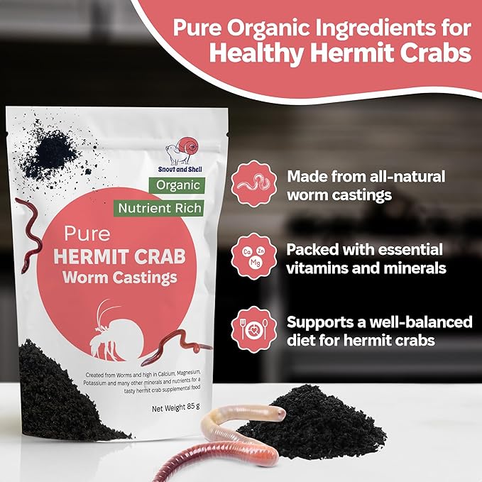 Snout and Shell Organic Pet Hermit Crab Greensand Food Supplement & Worm Castings (Worm Castings) 85 Grams