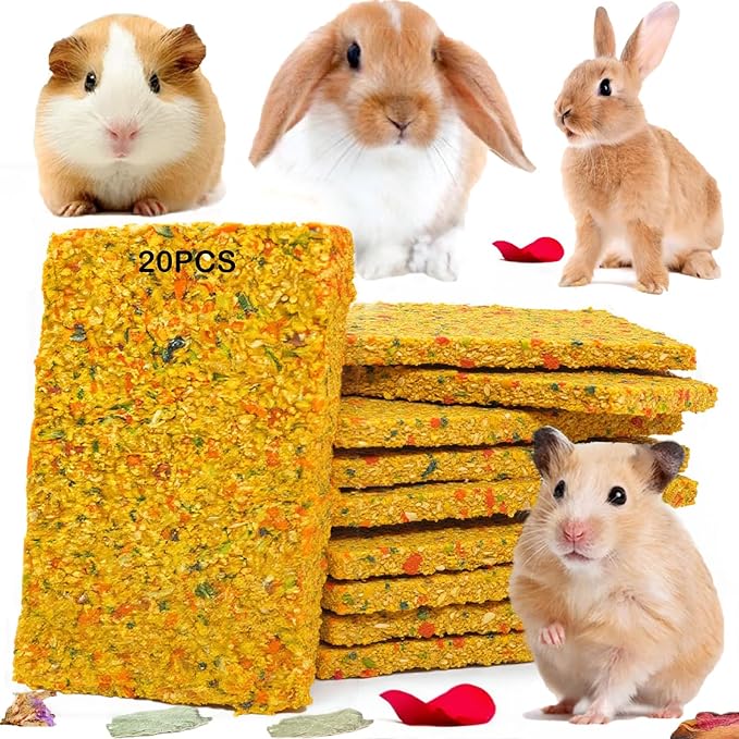 Rabbit Toys 20pcs Crispy Bunny Chew Treat Guinea Pig Timothy Hay Chips Compressed Hamster Molar Snack for Grinding Teeth Nutritional Chinchillas Food Dental Squirrel Gerbil Rat Chipmunk Pet