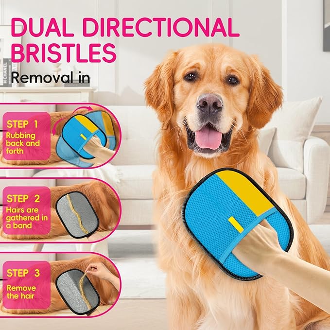 Upgraded pet Hair Removal Gloves, Reusable pet Hair Removal Gloves, Powerful cat and Dog Hair Removal, Suitable for Clothes、Sofas、Carpets、car Seats etc. (2PCS Blue)