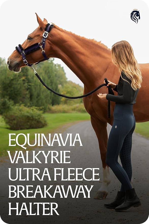 Equinavia Valkyrie Ultra Fleece Breakaway Horse Halter | Padded Fleece Adjustable Safety Halter with Nylon Webbing - Navy/Navy - Horse