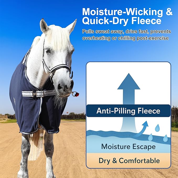 Horse Fleece Cooler, Blanket Liner - 300g Anti-Pilling Fleece, Moisture-Wicking, Cooling & Drying for Post-Workout, Bath & Travel, Prevent Overheating & Chilling Navy 81