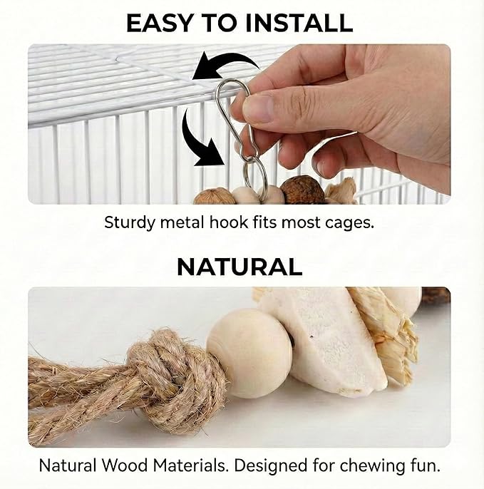 Bird Swing Toy with Cuttlebone & Corn Husks - Hanging Parrot Perch with Chewing Pine Cones - Cage Shredding Accessories for Cockatiels Parakeets Conures Budgies