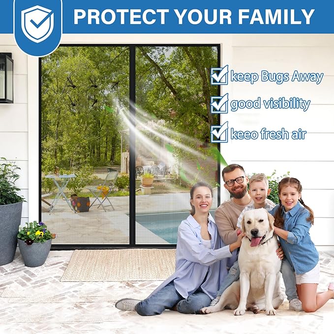 Upgraded PET Mesh Magnetic Screen Door Stronger Than Fiberglass and Polyester,Hands Free,Keep Bugs Out,Pet & Kid Friendly,Suitable for Sliding Doors,Patio and French Doors-55" X 82"