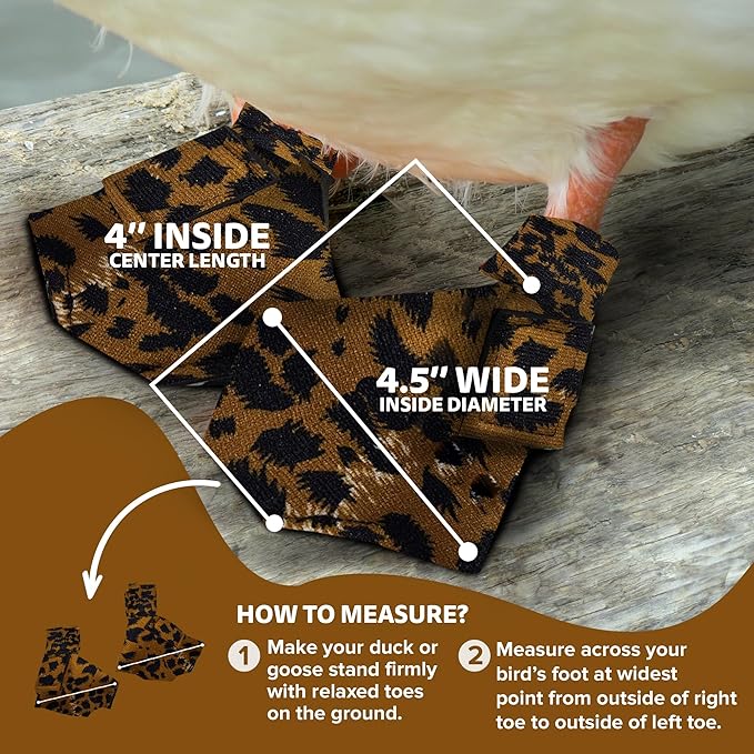 Duck Shoes for Injured Feet – Protective Neoprene Footwear for Ducks, Protective Shoes for Birds with Injured feet, Bumblefoot Relief - Large, 4.5” Max. Inside Width - Leopard